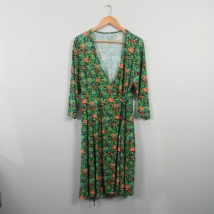 Muse Threads Peacock Floral Wrap Dress Women's XXL Long Sleeve rad Bamboo Pocket